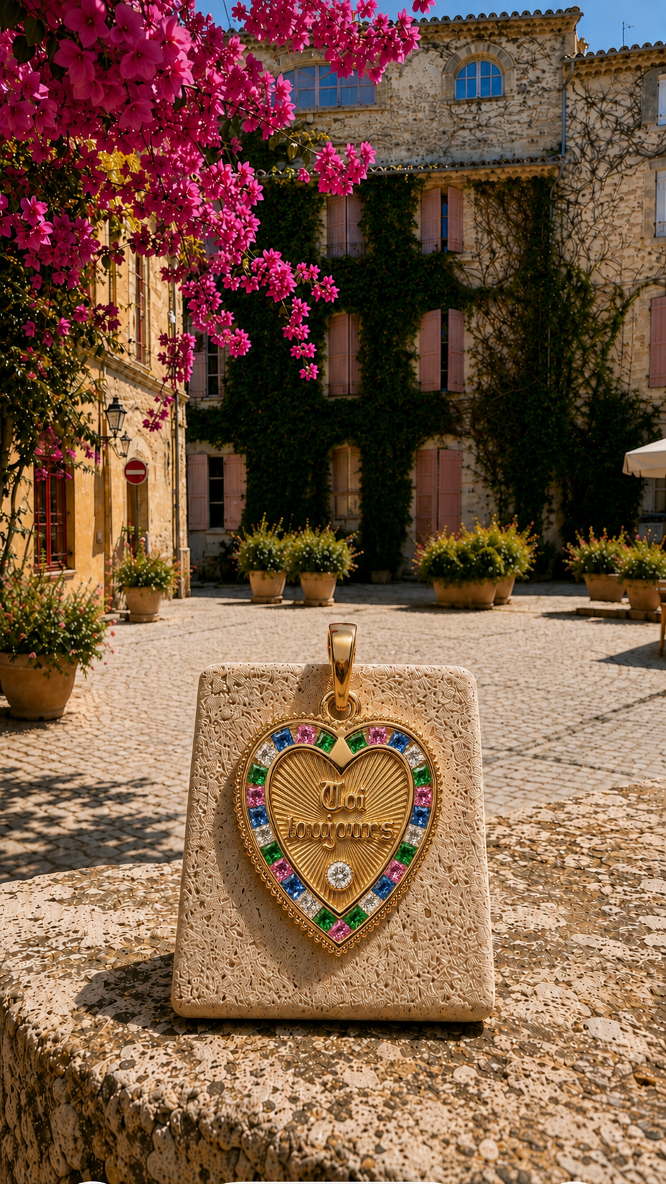 French love token with diamonds in provencal setting handcrafted by Evermine
