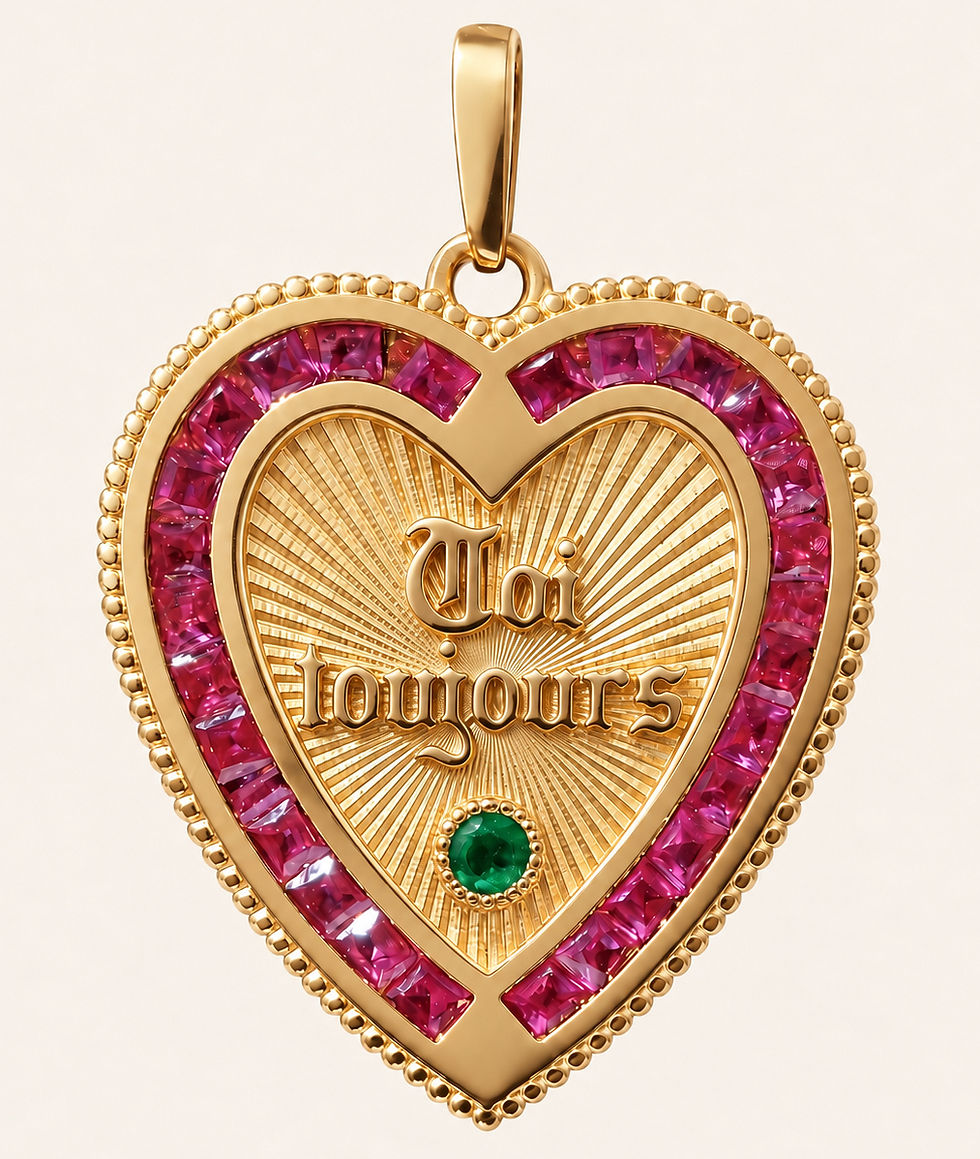 18k gold Ruby Heart pendant inspired by French Love medallion handcrafted in France by Evermine.
