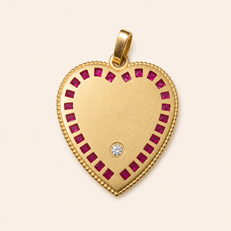 Thumbnail: Back of 18k gold french Love Medallion ruby heart pendant by Evermine.