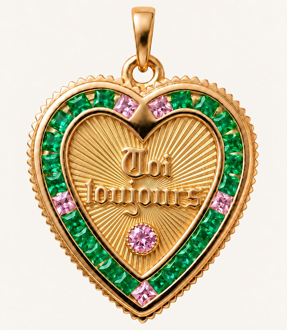 18k gold emerald heart pendant inspired by french love medallion handcrafted in France by Evermine.