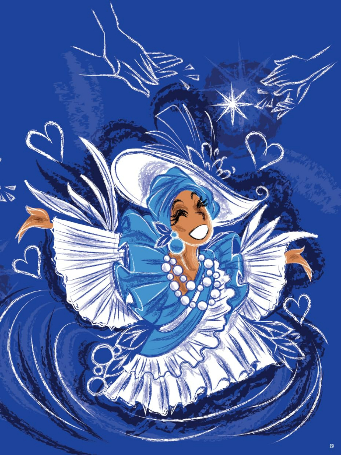 Página do livro A menina que queria rodar a baiana, de Tiago Freitas e (il) Orádia Porciúncula   Editora Cortez