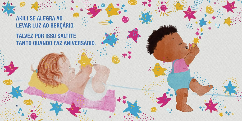 Página do livro Akili Está Feliz, de  Kiusam de Oliveira e (il) Rodrigo Andrade, Editora Melhoramentos