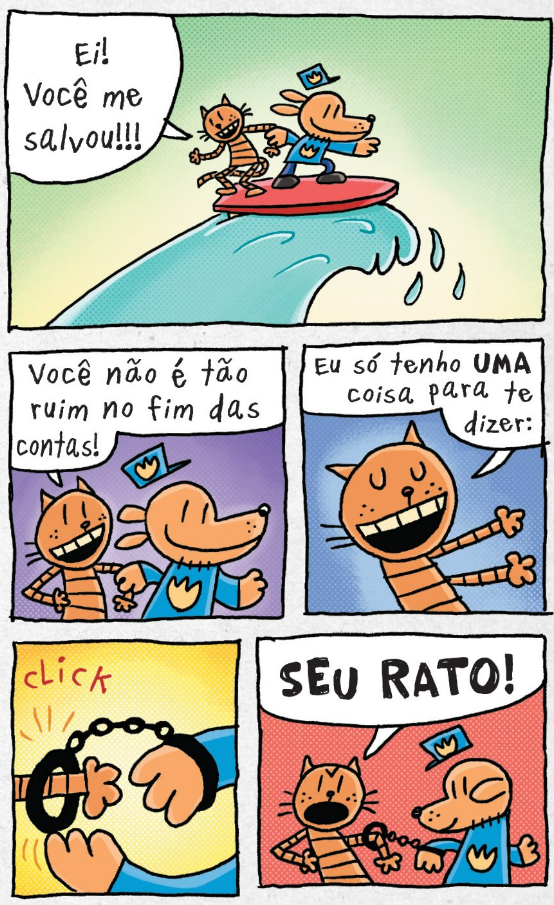 Página do livro O Homem-Cão – Vol. 1, de Dav Pilkey, Companhia das Letrinhas