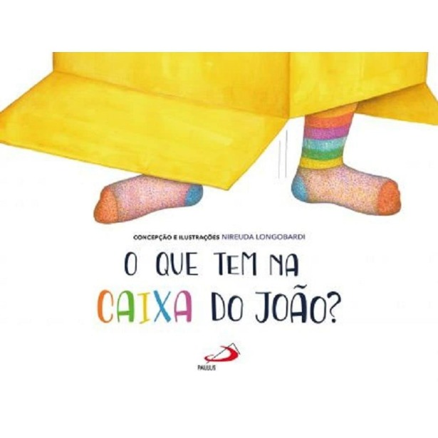 Capa do livro. Criança tem uma caixa sobre ela e só é possível visualizar seus pés em uma meia colorida.