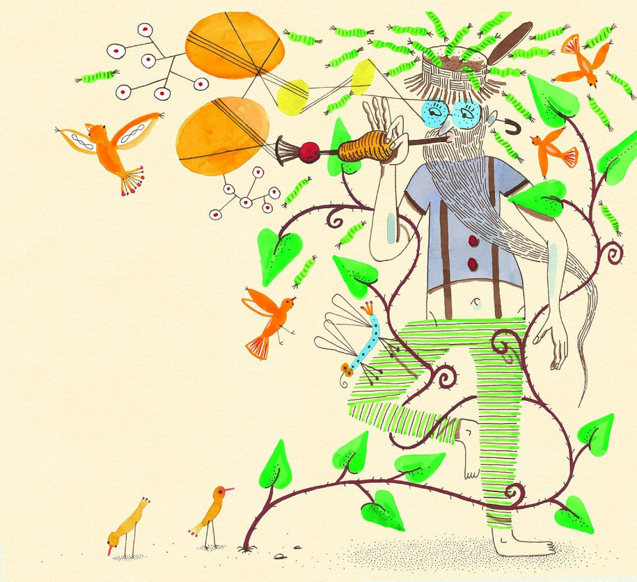 Página do livro Cantigas por um passarinho à toa, de Manoel de Barros e (il) Kammal João, Editora Companhia das Letrinhas