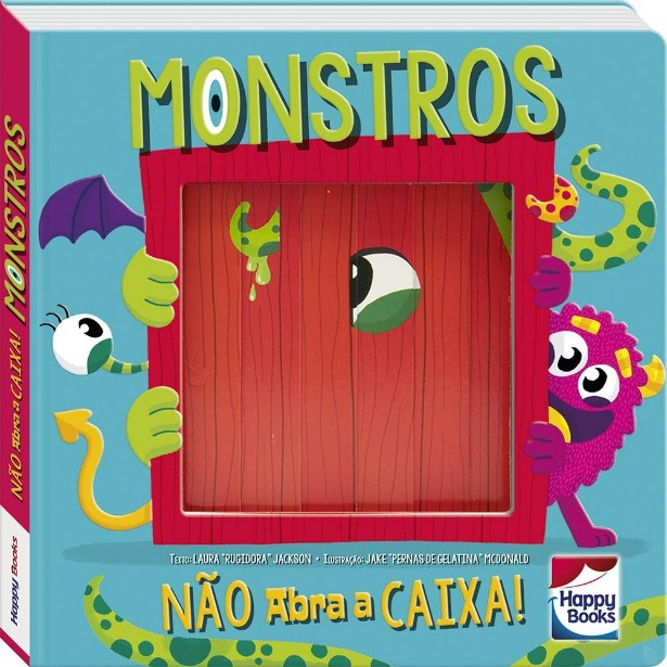 Capa do livro. Monstros simpáticos envolvem uma pequena abertura de uma caixa.