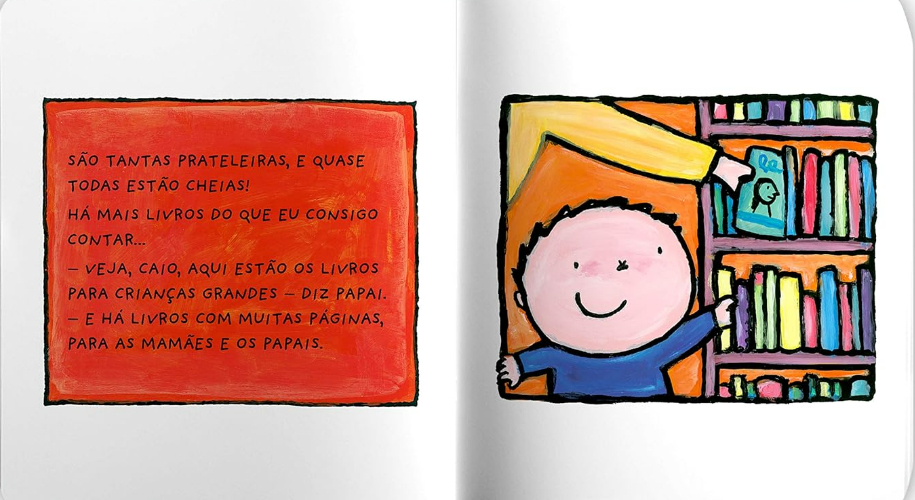 Página do livro Caio vai à biblioteca, de Liesbet Slegers, Editora Carochinha