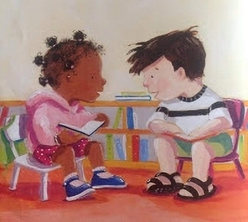 Página do livro Lulu adora a biblioteca, de Anna McQuinn e (il) Rosalind Beardsha, Editora Pallas