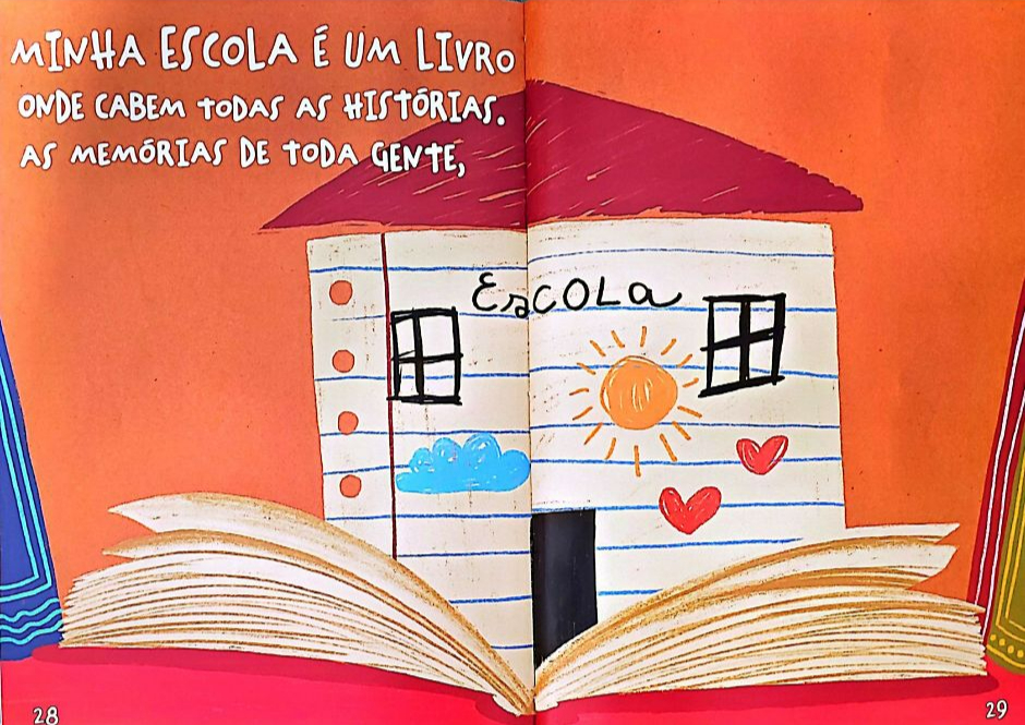 Página do livro Minha escola é um livro, de Cintia Barreto e (il) Camilo Martins, Editora Meia Azul