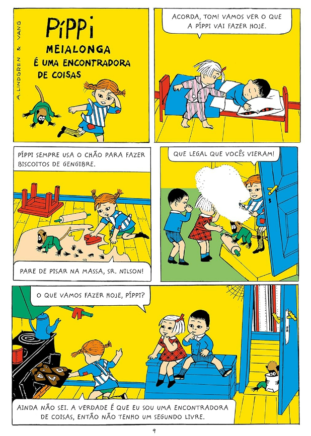 Página do livro Píppi Meialonga vai ao circo e outras histórias em quadrinhos, de Astrid Lindgren e (il) Ingrid Vang Nyman*, Editora Companhia das Letrinhas