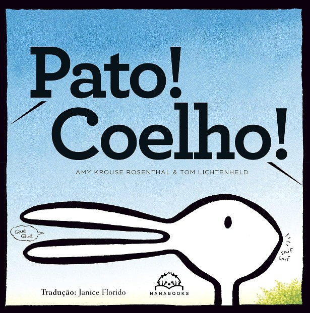 Capa do livro. Num fundo azul, uma imagem que, dependendo de como se vê, aparenta ser um coelho ou um pato.