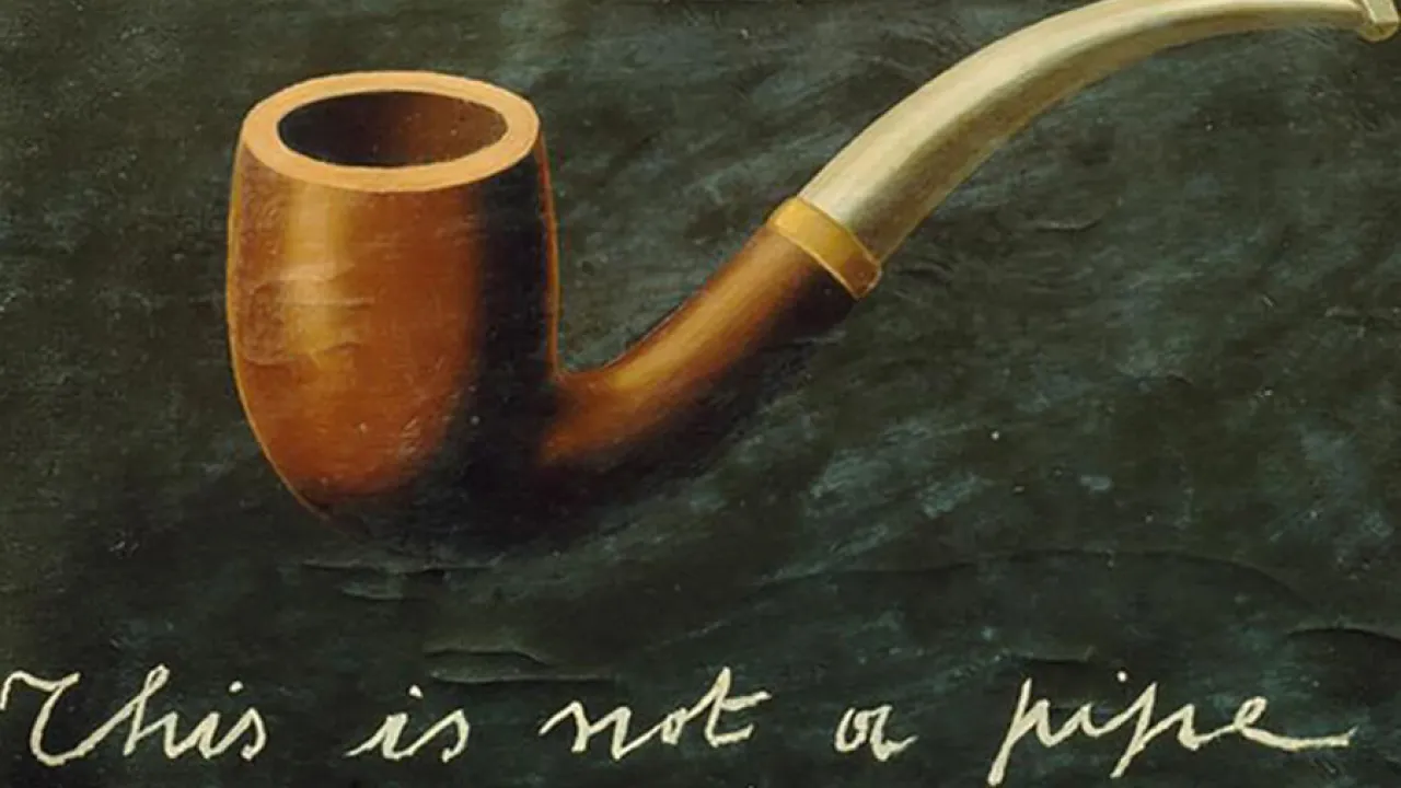 Pintura do artista surrealista belga Magritte "Ceci n'est pas une pipe"(1929), (“Isto não é um cachimbo”.