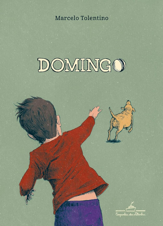 Capa do livro. Um menino de camisa vermelha lança uma pequena bola para um cachorro caramelo.