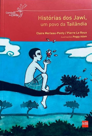 Capa do livro. Sentado sobre um galho e envolto em um céu azul, menino observa uma planta se desfazendo ao vento.