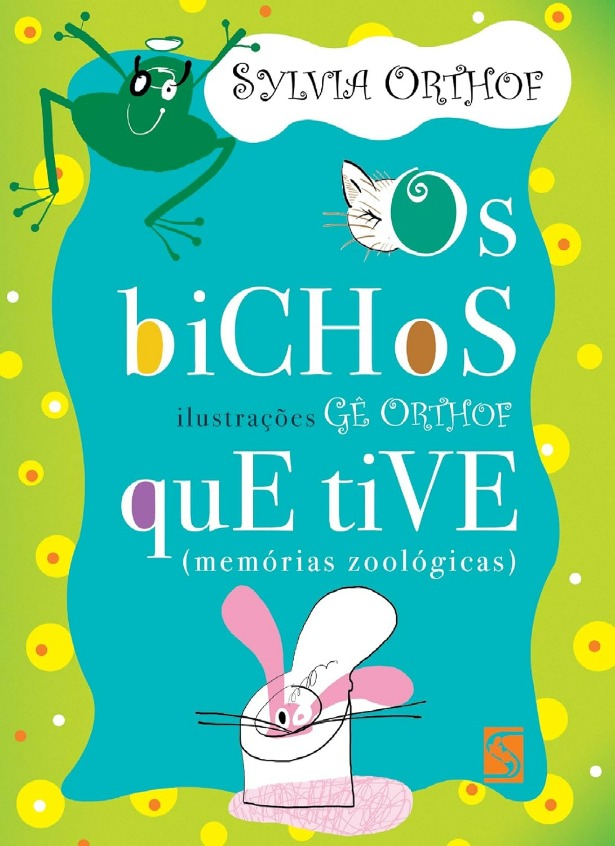 Capa do livro. Uma margem colorida de verde e cheia de círculos que simulam pequenos olhos, um gato, um sapo e um coelho estilizados compõem o cenário de fundo azul.