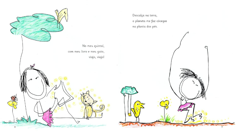 Página do livro Hai-Quintal - Haicais descobertos no quintal, de Maria Valéria Rezende e (il) Myrna Maracajá, Editora Yellowfante