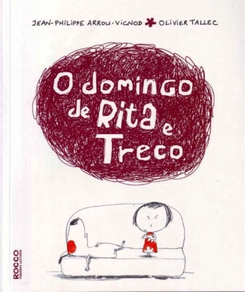 Capa do livro. Uma criança mal humorada está sentada no sofá e ao seu lado, um cachorro dorme.