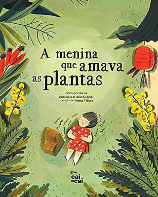 Capa do livro. Envolta em plantas, uma menina sorri deitada no chão.