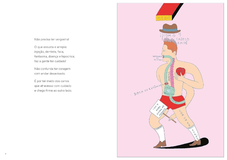 Página do livro. Na imagem, um homem apresenta, literalmente, os seus sentimentos.