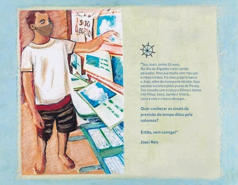 Página do livro que apresenta o personagem Jaci em texto e imagem