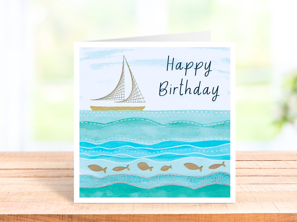 Happy Birthday gold sailing boat card