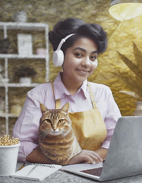 Firefly big female creative consultant at work in home studio office content creator with