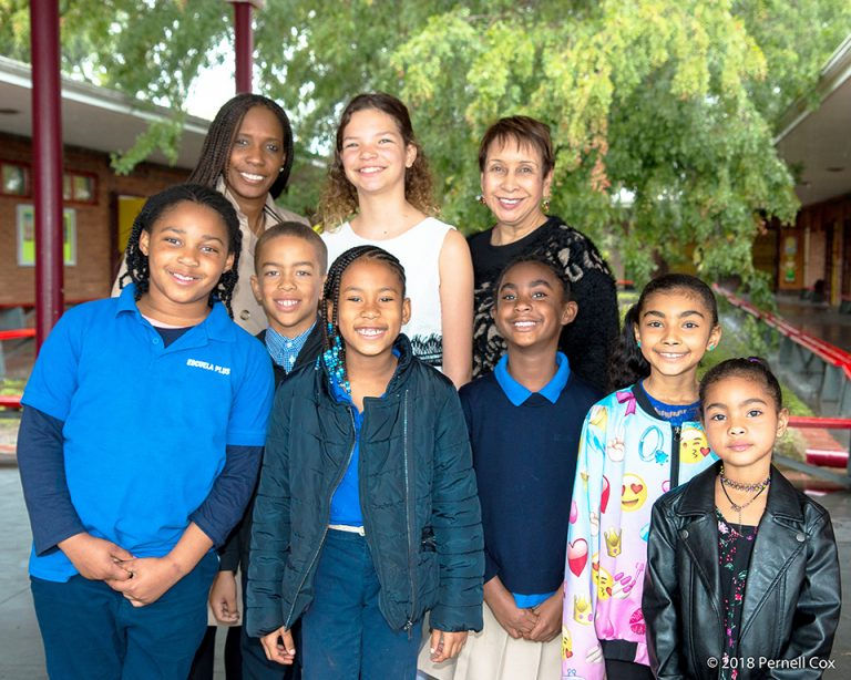 Some of the travelers excited to spend their Spring Break in Cuba. Approximately fifteen additional travelers are not pictured. Top (left to right): Monique Earl (Escuela parent), Flint Hinton, Dr. Sandra Roussell. Bottom (left to right): Milan Earl, Blaze Hinton, Maya Bell, Elise Harris, Lola Jefferson, Sasha Jefferson.