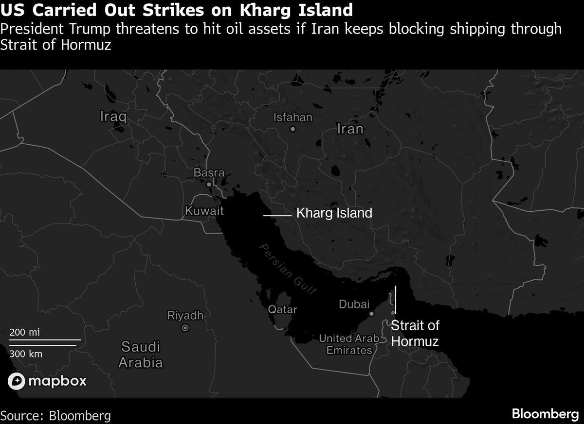 Map showing the Persian Gulf and Strait of Hormuz amid continuing U.S.-Iran hostilities.