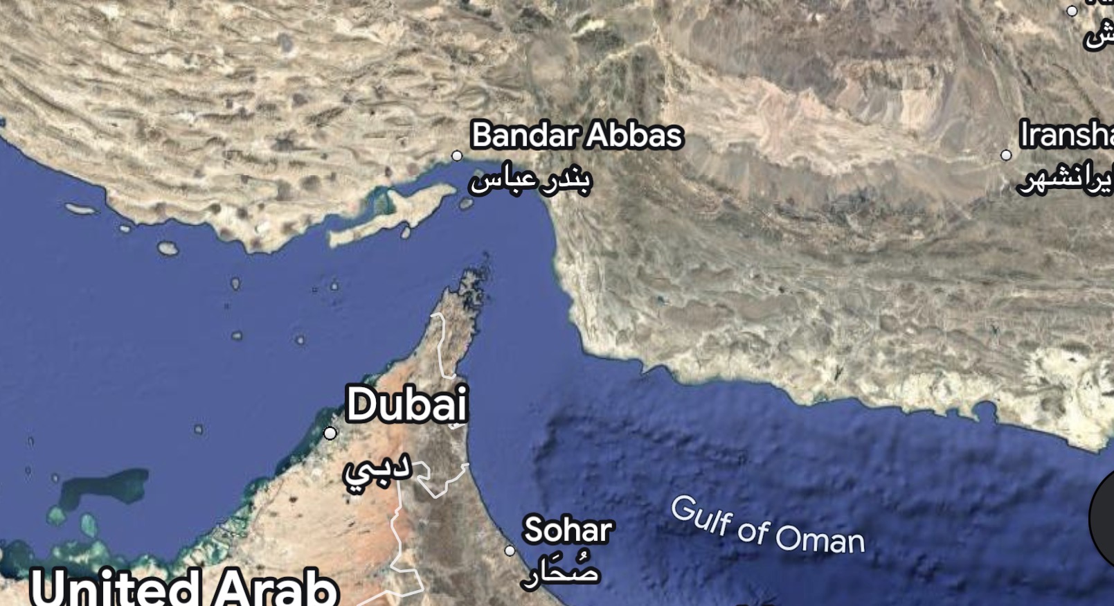 Map of the Strait of Hormuz region.