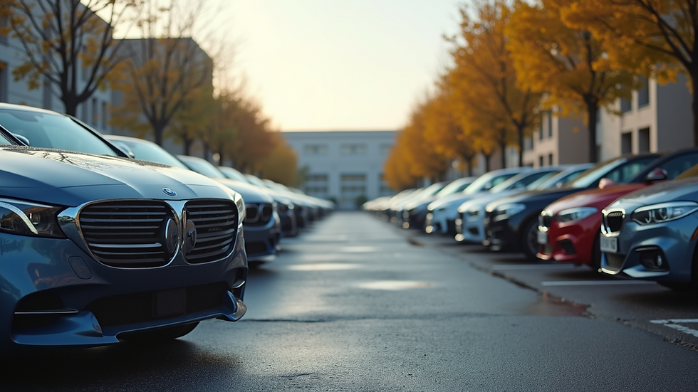 Wide angle view of a well-maintained rental car fleet