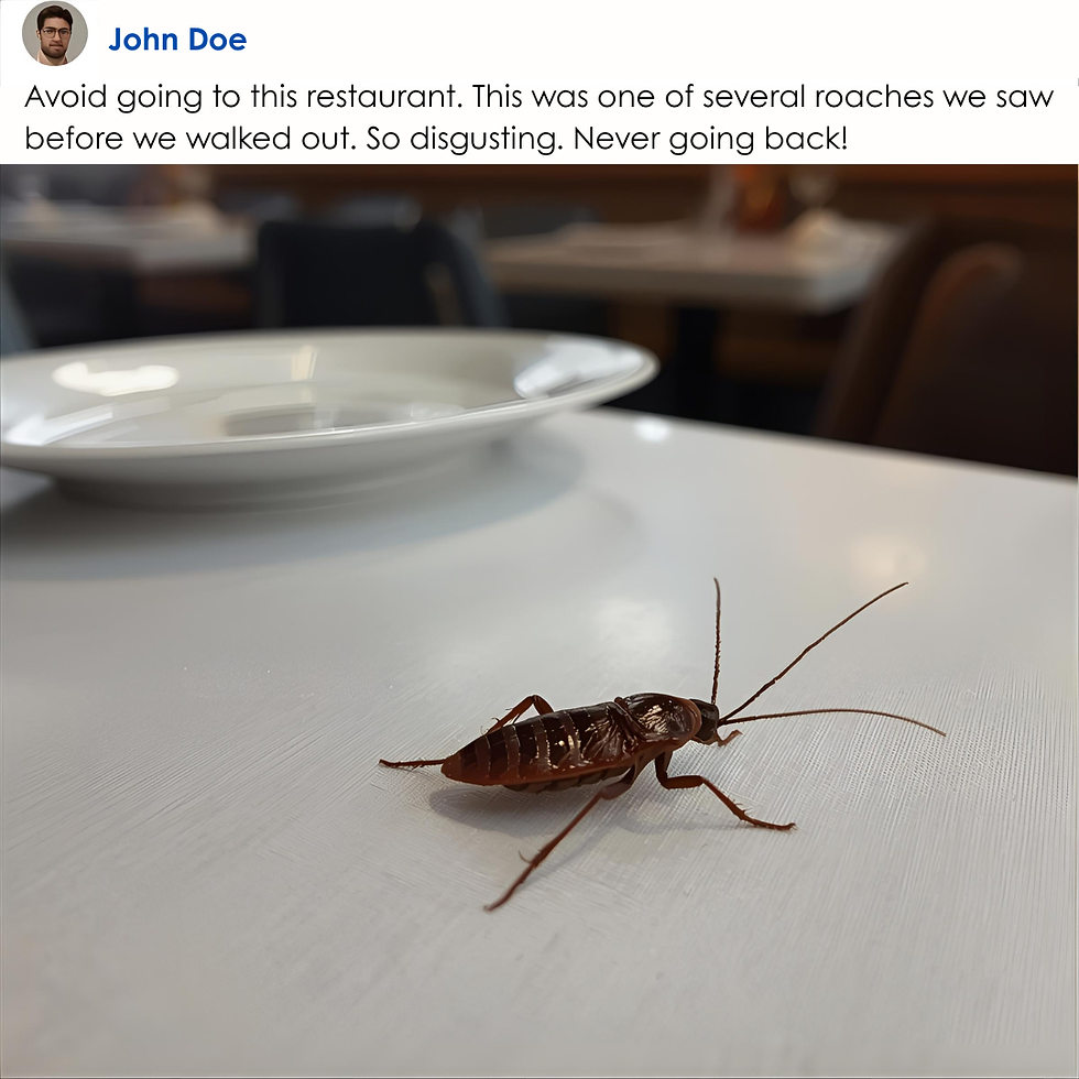 social media photo of roach in restaurant