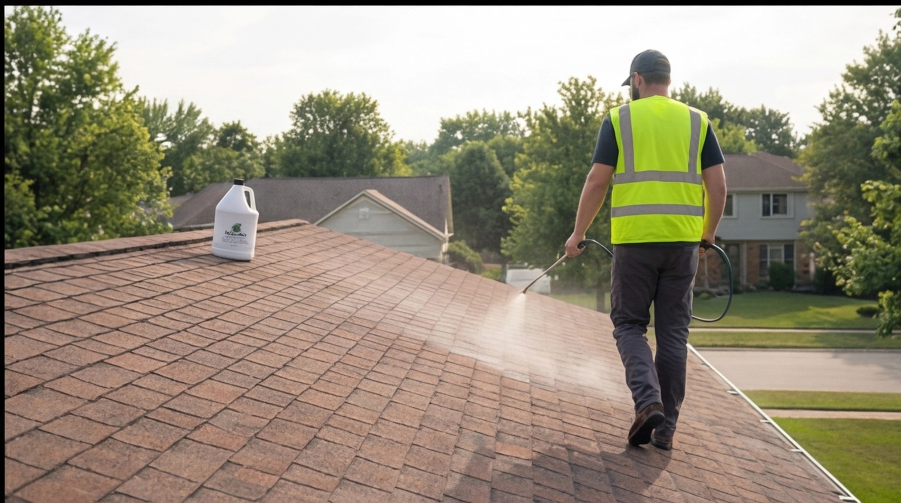 contractor applying hydrasoy roof rejuvenation spray
