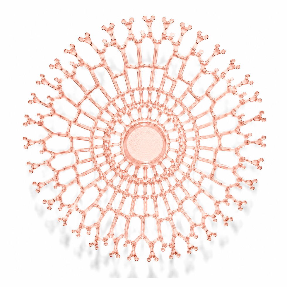 Thumbnail: Top view of handmade champagne pink glass coral bowl featuring intricate coral-inspired fused glass design