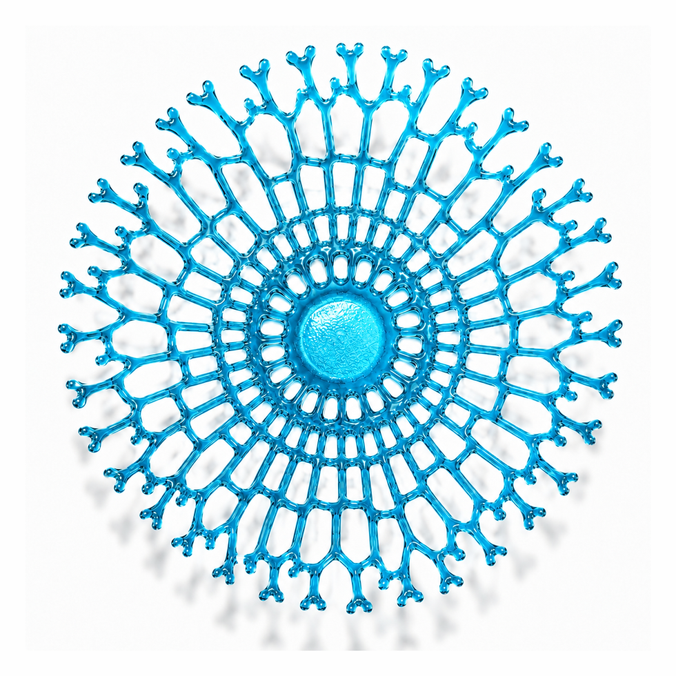 Thumbnail: Top view of handmade blue topaz glass coral bowl featuring intricate coral-inspired fused glass design