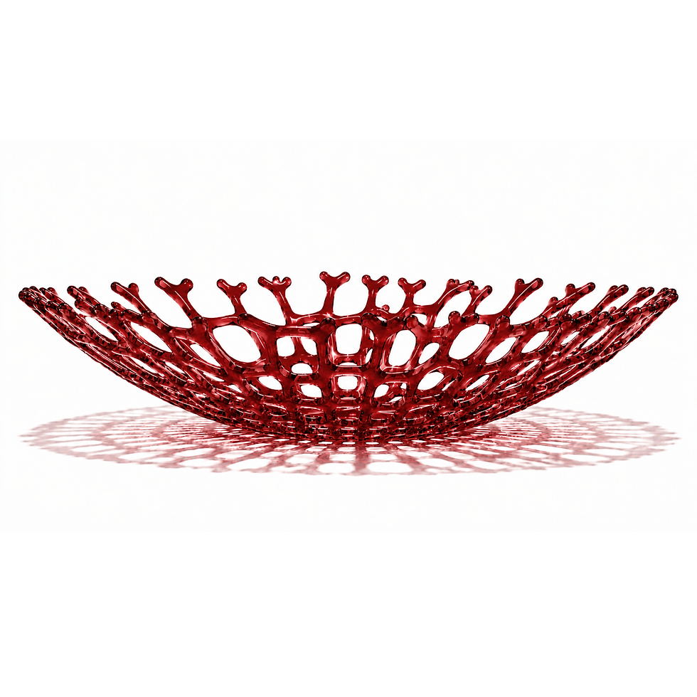 Thumbnail: Handmade red glass coral bowl inspired by tropical coral reefs, luxury coastal fused glass centerpiece