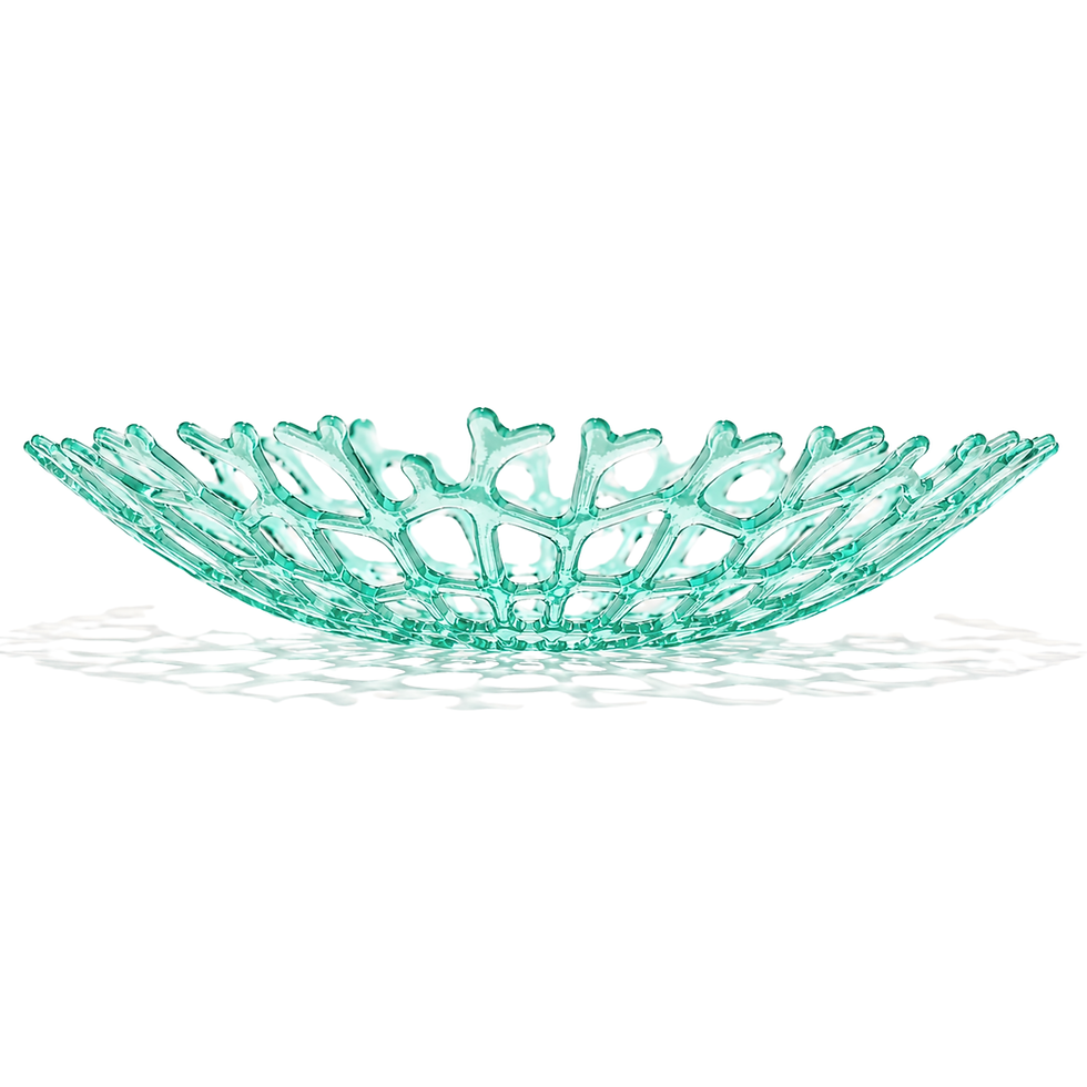 Handmade sea foam glass coral bowl inspired by Florida Keys coral reefs, luxury coastal glass art centerpiece with intricate