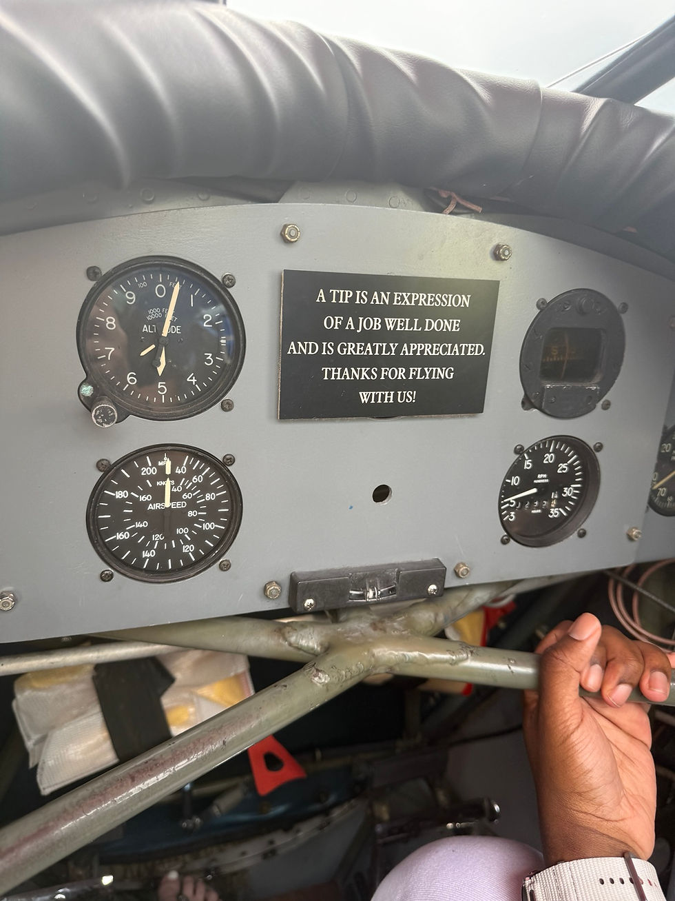Vintage biplane instrument panel during Florida Air Tours flight