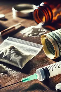 DALL·E 2024-09-23 12.21.39 - A detailed image depicting drugs. A wooden surface with a var