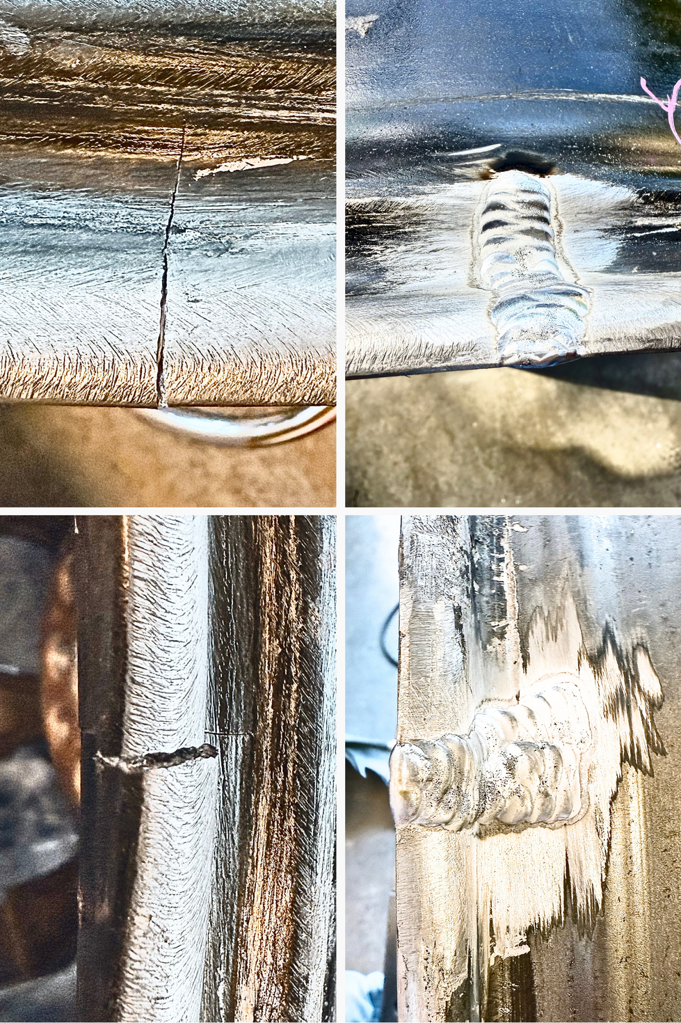 Cracked wheel rim welding repair showing structural weld restoration.