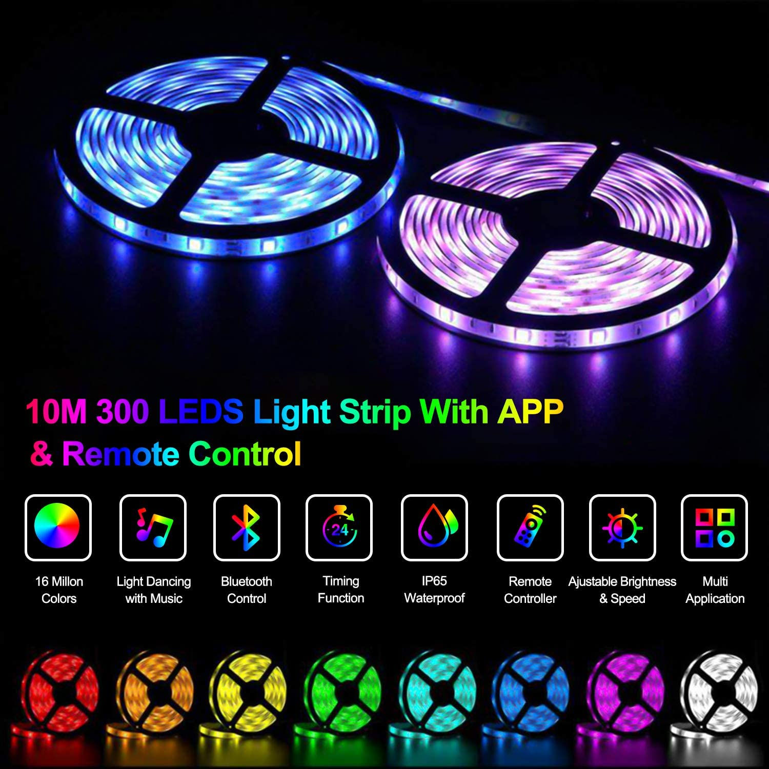 10M Bluetooth Tiras LED Musical 5050 RGB, Akapola Tiras de Luces LED Iluminación