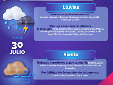 Alerta Protección Civil Estatal por vientos y lluvias en próximas horas en la entidad