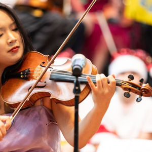 Musician playing violin, showcasing musical excellence
