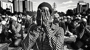 Graphic Image of Indian Muslims praying