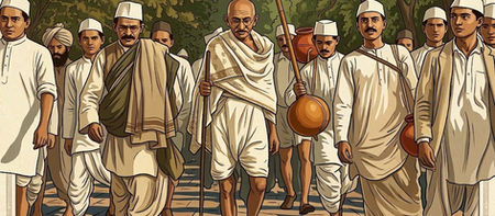 Graphic Image of Gandhi leading Salt March
