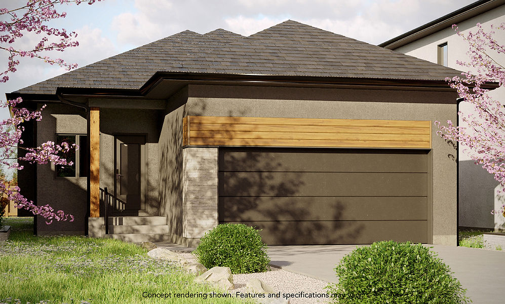 Front exterior rendering of the Casa Elena, a modern bungalow home design from the KDR Homes Casa Bella Collection.