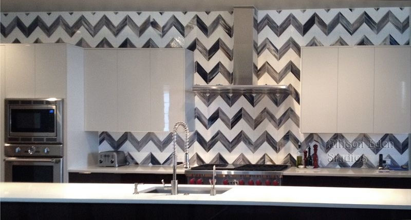 Large Chevron Glass Mosaic Kitchen Backsplash Tile