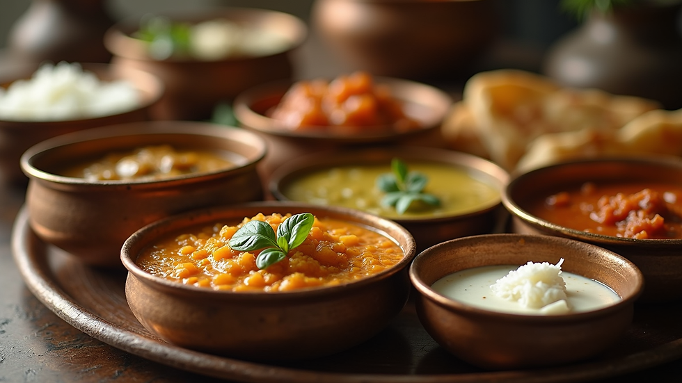 Close-up of traditional Indian thali with various dishes