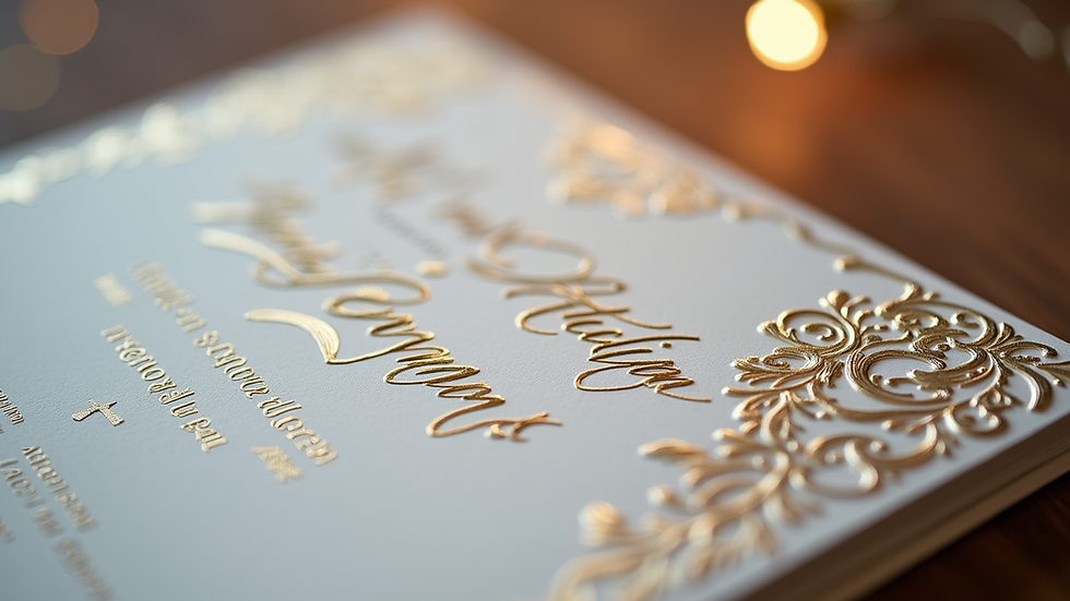 Close-up view of a luxurious wedding invitation suite with intricate designs