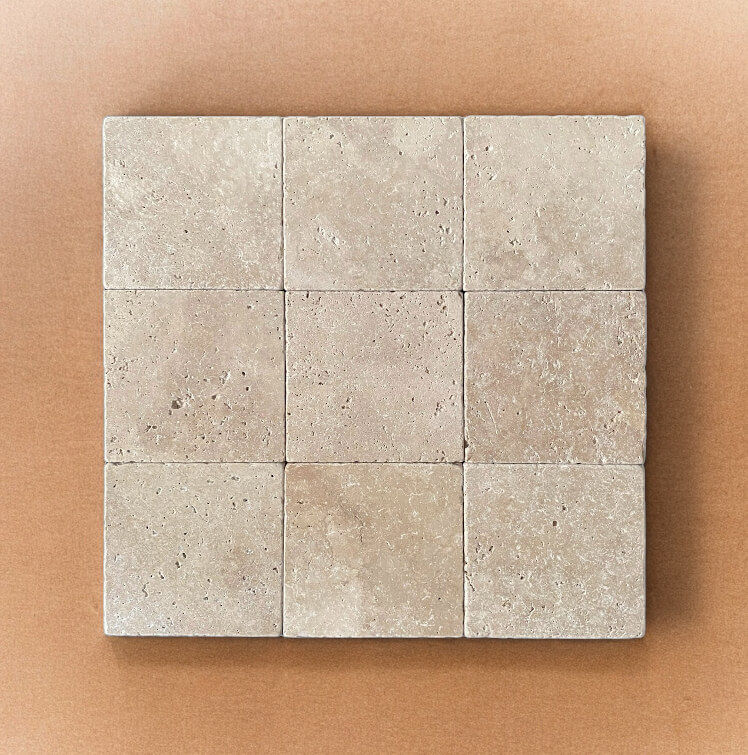 Medium Travertine Grid Unfilled & Tumbled Mosaics Tile