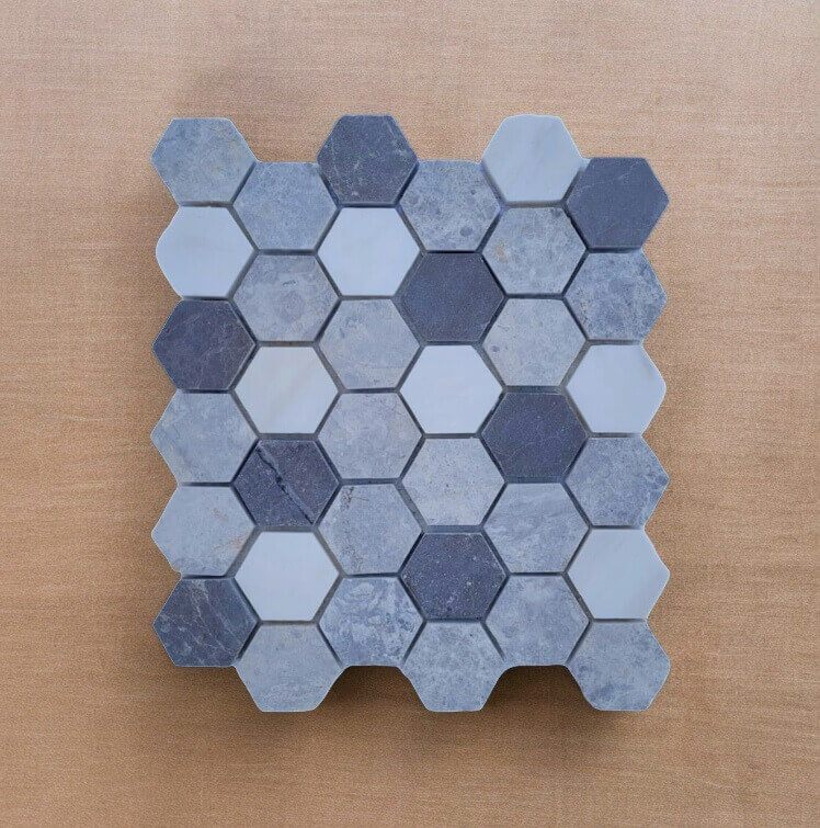 Three Shades of Grey Honed Hex Mosaics Tile